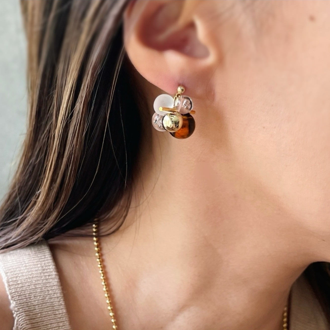 べっ甲 bubble ゴールド ピアス